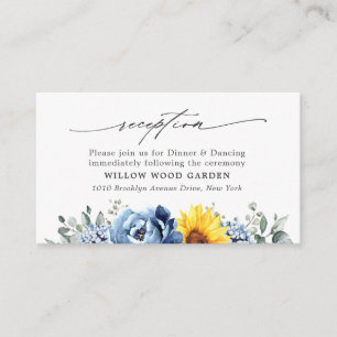 Carte D'accompagnement Réception de mariage floral bleu Dusty