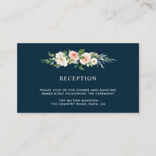 Carte D'accompagnement Réception de mariage floral Blush de la Marine