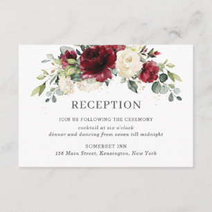 Carte D'accompagnement Réception de mariage floral chic bourgogne ivoire