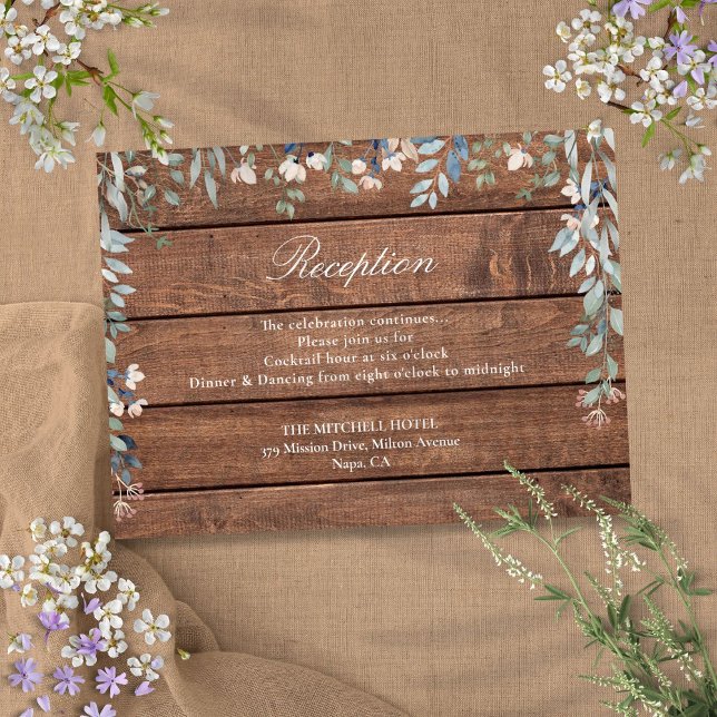 Carte D'accompagnement Réception de mariage floral de fleurs sauvages en  (Rustic Wood Wildflowers Floral Wedding Reception Enclosure Card)