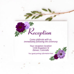 Carte D'accompagnement Réception De Mariage Floral De Peony Violet