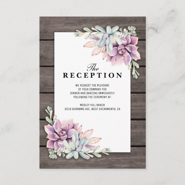 Carte D'accompagnement Réception de Mariage Floral de Succulentes Rustiqu (Devant)