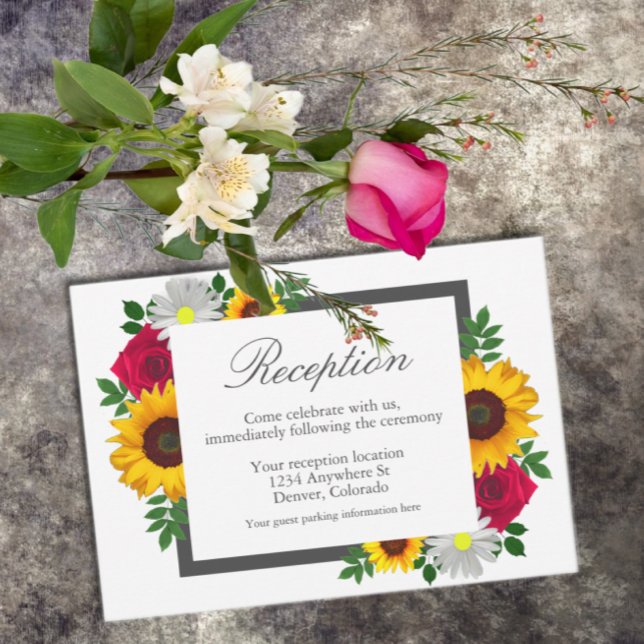 Carte D'accompagnement Réception de mariage floral Rose Tournesol Marguer (Créateur téléchargé)
