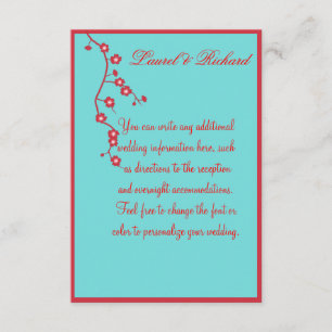 Carte D'accompagnement Réception de mariage floral rouge et turquoise