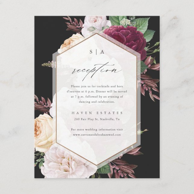 Carte D'accompagnement Réception de mariage floral vintage (Devant)