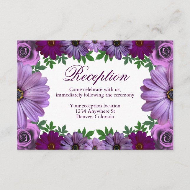 Carte D'accompagnement Réception De Mariage Floral Violet Regal (Devant)