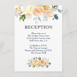 Carte D'accompagnement Réception de mariage florale aquarelle corail mari