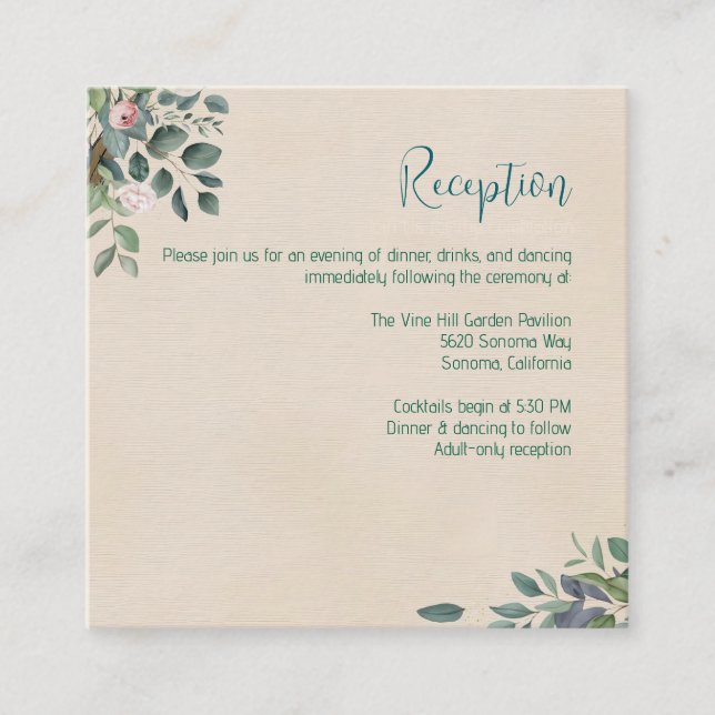 Carte D'accompagnement Réception de mariage florale Blush Sage (Devant)