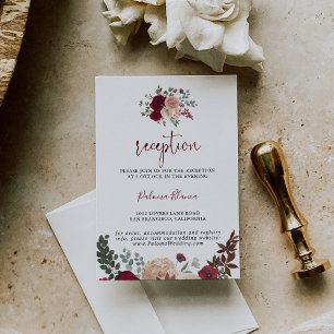 Carte D'accompagnement Réception De Mariage Florale Burgundy Rose