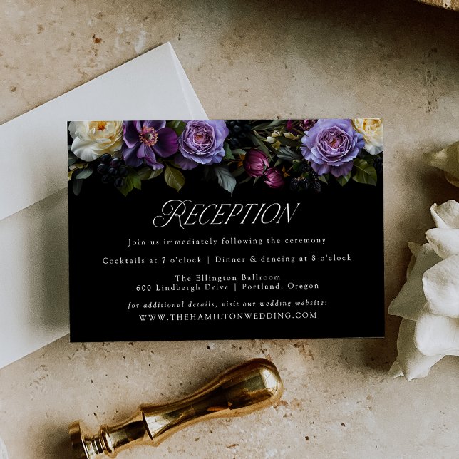 Carte D'accompagnement Réception de mariage florale gothique violette lun (Créateur téléchargé)