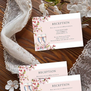 Carte D'accompagnement Réception de mariage florale rose cerisier