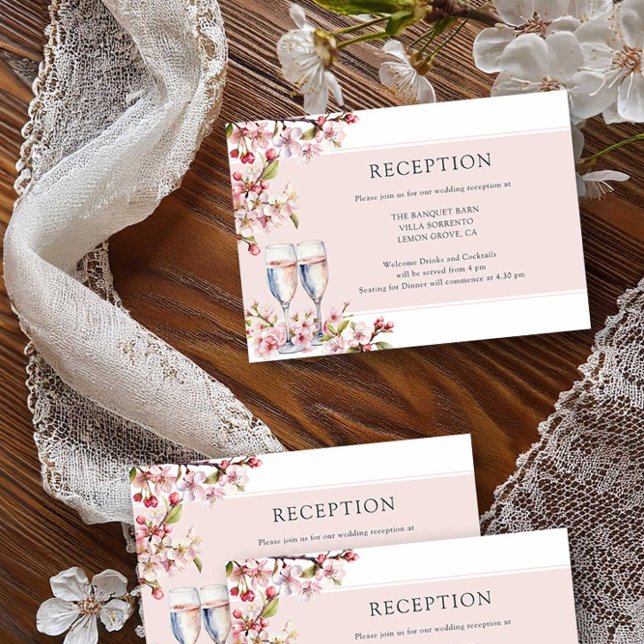 Carte D'accompagnement Réception de mariage florale rose cerisier (Wedding Reception insert card from the Cherry Blossom Wedding Collection by Darling & May)