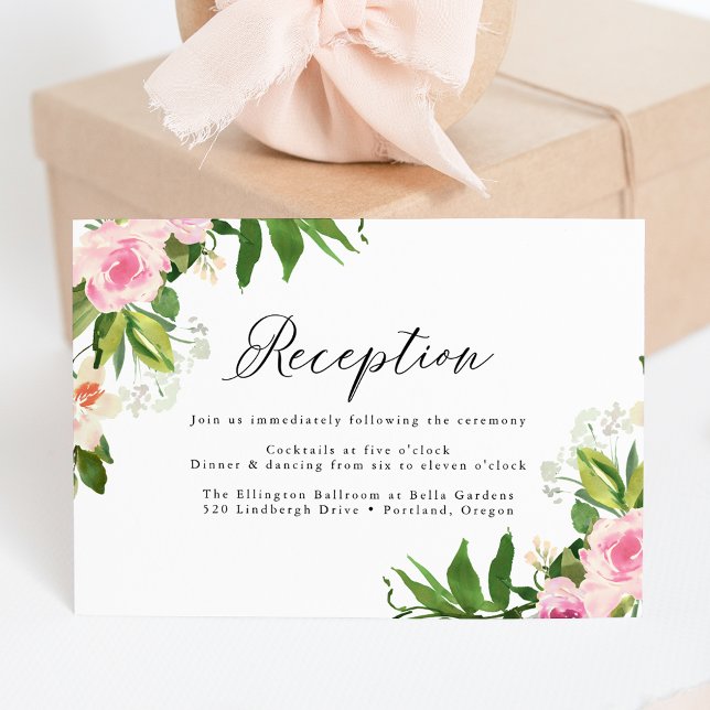Carte D'accompagnement Réception de mariage florale rose tendre (Créateur téléchargé)