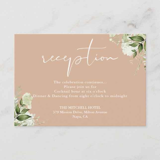 Carte D'accompagnement Réception De Mariage Florale Tan Greenery (Devant)
