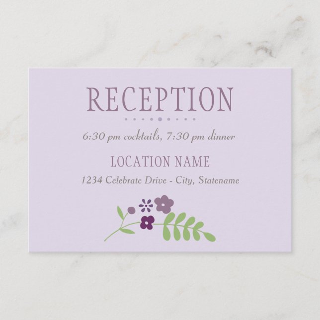 Carte D'accompagnement Réception de mariage florale verte et violette rus (Devant)
