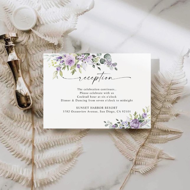 Carte D'accompagnement Réception de mariage florale violette élégante (Créateur téléchargé)