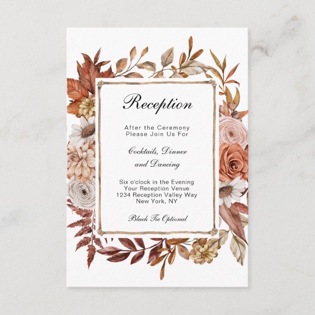 Carte D'accompagnement Réception de mariage formel floral de feuilles d'a (Devant)