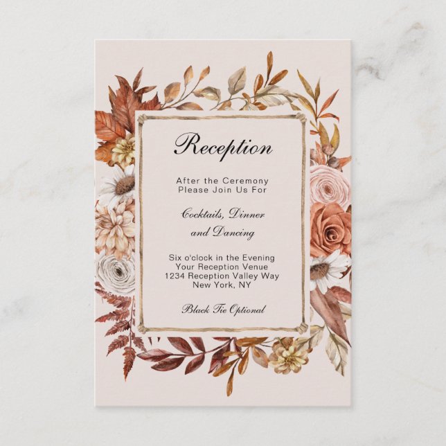 Carte D'accompagnement Réception de mariage formel floral de feuilles d'a (Devant)