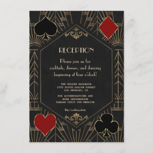 Carte D'accompagnement Réception de mariage Gatsby Casino Gold Black 20s