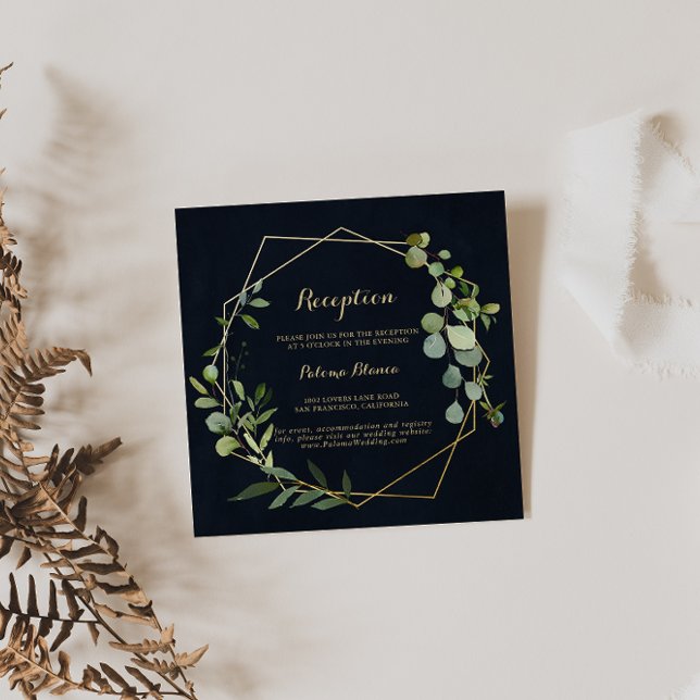 Carte D'accompagnement Réception de mariage géométrique bleu vert or (Créateur téléchargé)