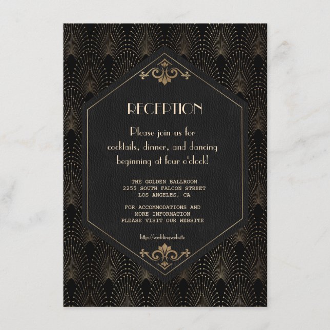 Carte D'accompagnement Réception de mariage Glam Gold Black Great Gatsby (Devant)