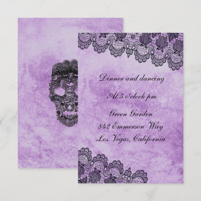 Carte D'accompagnement Réception de mariage gothique violet à dentelle no (Devant / Derrière)