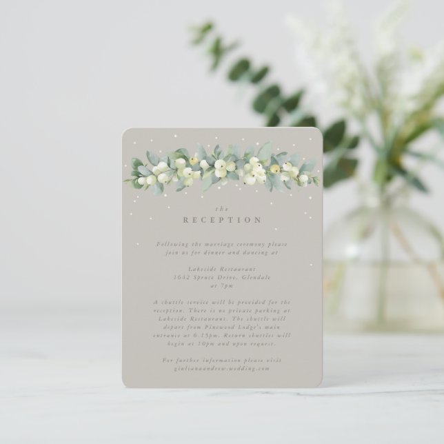 Carte D'accompagnement Réception de mariage Greige Snowberry+Eucalyptus (Debout devant)