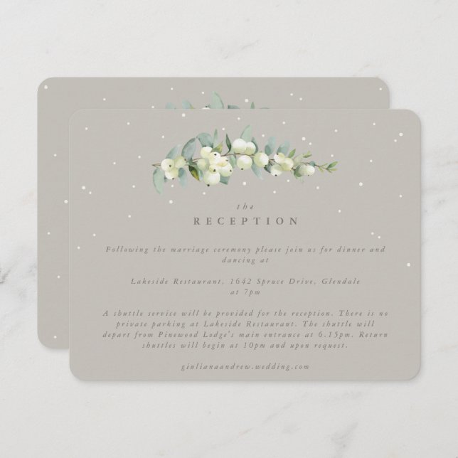 Carte D'accompagnement Réception de mariage Greige Snowberry+Eucalyptus (Devant / Derrière)