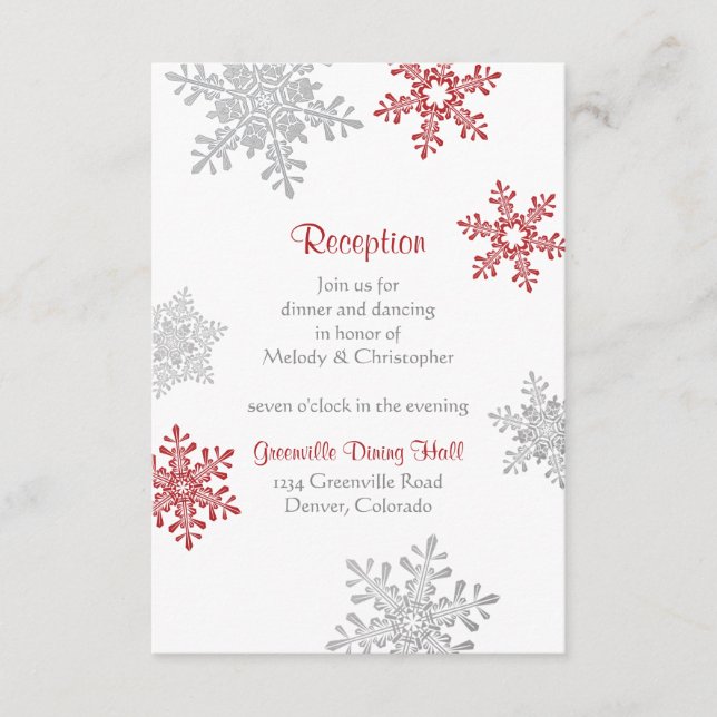 Carte D'accompagnement Réception de mariage hivernal Flocon de neige arge (Devant)