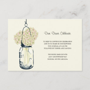 Carte D'accompagnement Réception de mariage Hydrangea et pot Mason