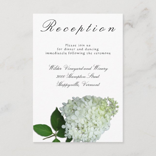 Carte D'accompagnement Réception de mariage Hydrangea Limelight Floral Bl (Devant)