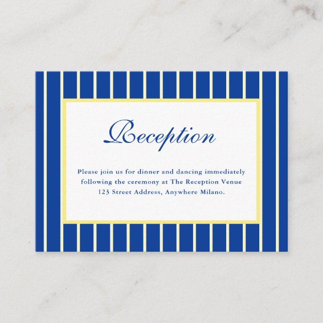 Carte D'accompagnement Réception de mariage italienne rayée bleu et jaune (Devant)