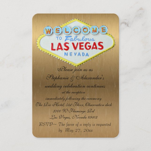 Carte D'accompagnement Réception de mariage Las Vegas Boîtier Or (Devant)
