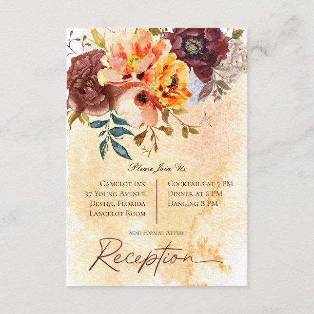 Carte D'accompagnement Réception de mariage Marsala Clay & Bouquet Jaune (Devant)