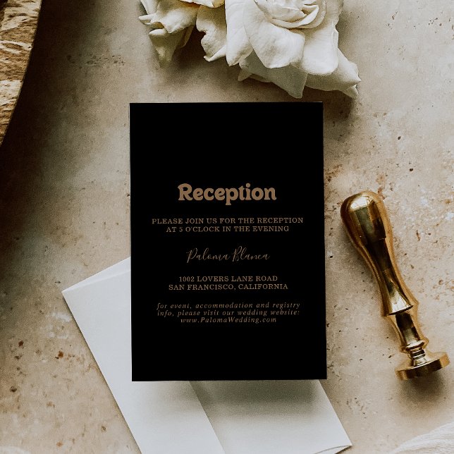 Carte D'accompagnement Réception de mariage minimal classique Or Noir (Créateur téléchargé)