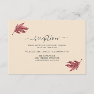 Carte D'accompagnement Réception De Mariage Minimale Chic Burgundy Leaf I