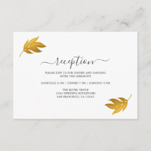 Carte D'accompagnement Réception De Mariage Minimale De Feuille D'Or Chic