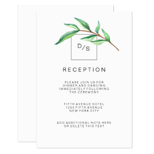 Carte D'accompagnement Réception de mariage minimaliste aux feuilles vert