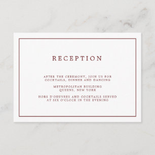 Carte D'accompagnement Réception de mariage minimaliste bordeaux simple
