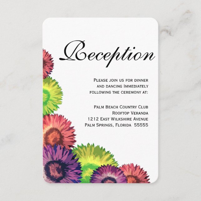 Carte D'accompagnement Réception de mariage moderne avec des fleurs print (Devant)