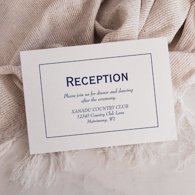 Carte D'accompagnement Réception de mariage moderne bleu marine blanc (Créateur téléchargé)