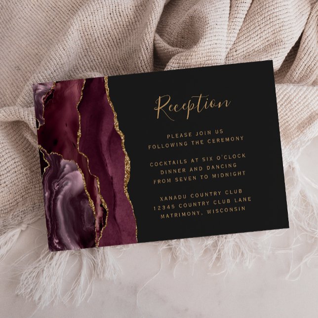 Carte D'accompagnement Réception de mariage moderne Bourgogne Or Agate fo (Créateur téléchargé)