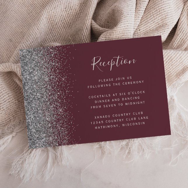 Carte D'accompagnement Réception de mariage moderne burgundy avec paillet (Créateur téléchargé)