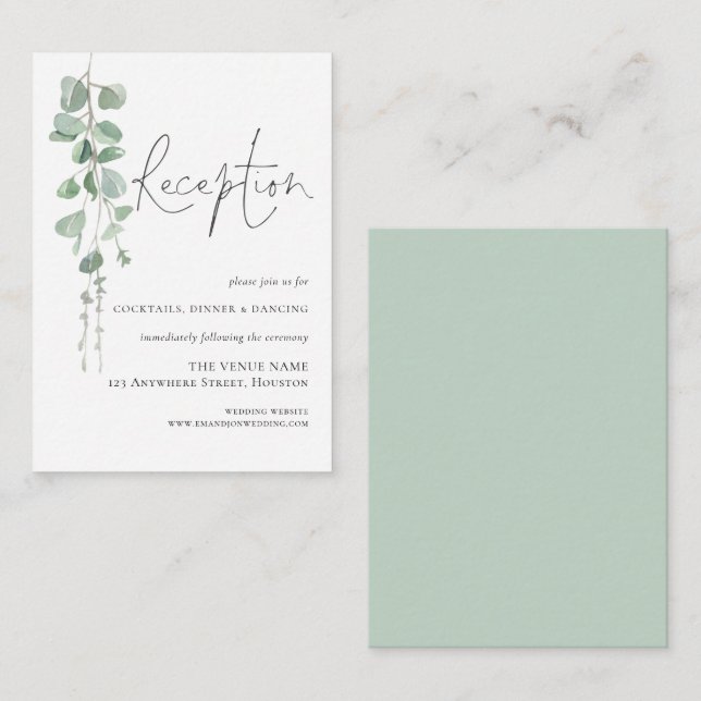 Carte D'accompagnement Réception de mariage moderne Eucalyptus (Devant / Derrière)