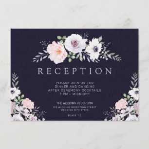 Carte D'accompagnement Réception de mariage moderne florale violet minuit