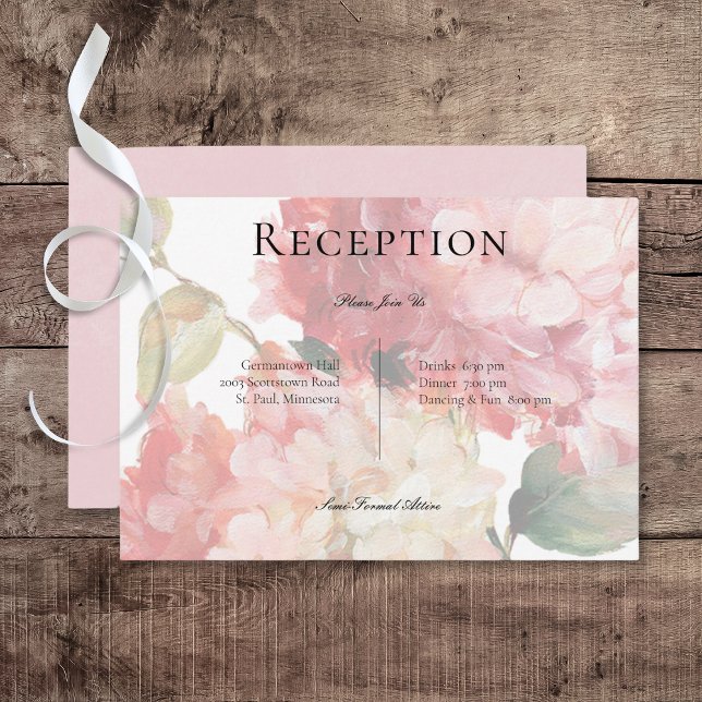 Carte D'accompagnement Réception De Mariage Moderne Rose Blush Hydrangea (Modern Pink Blush Hydrangea Wedding Reception Card)