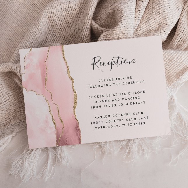 Carte D'accompagnement Réception de mariage moderne rose blush or agate (Créateur téléchargé)