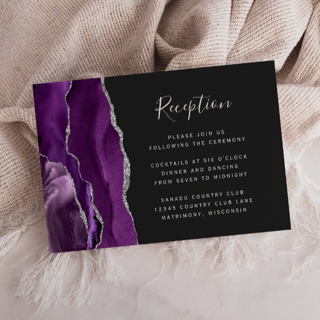 Carte D'accompagnement Réception de mariage moderne violet argent agate f (Créateur téléchargé)