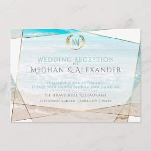 Carte D'accompagnement Réception de mariage Monogramme moderne de plage