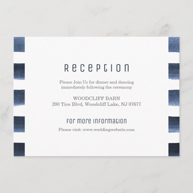 Carte D'accompagnement Réception de mariage nautique à rayures navy aquar (Devant)